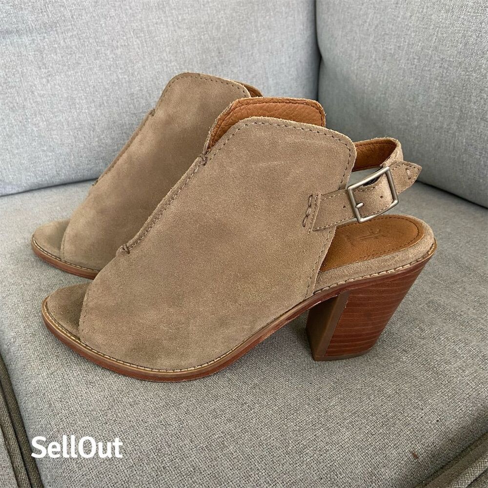 Frye Women's Slingback Peep Toe Heels Beige Suede Size 9